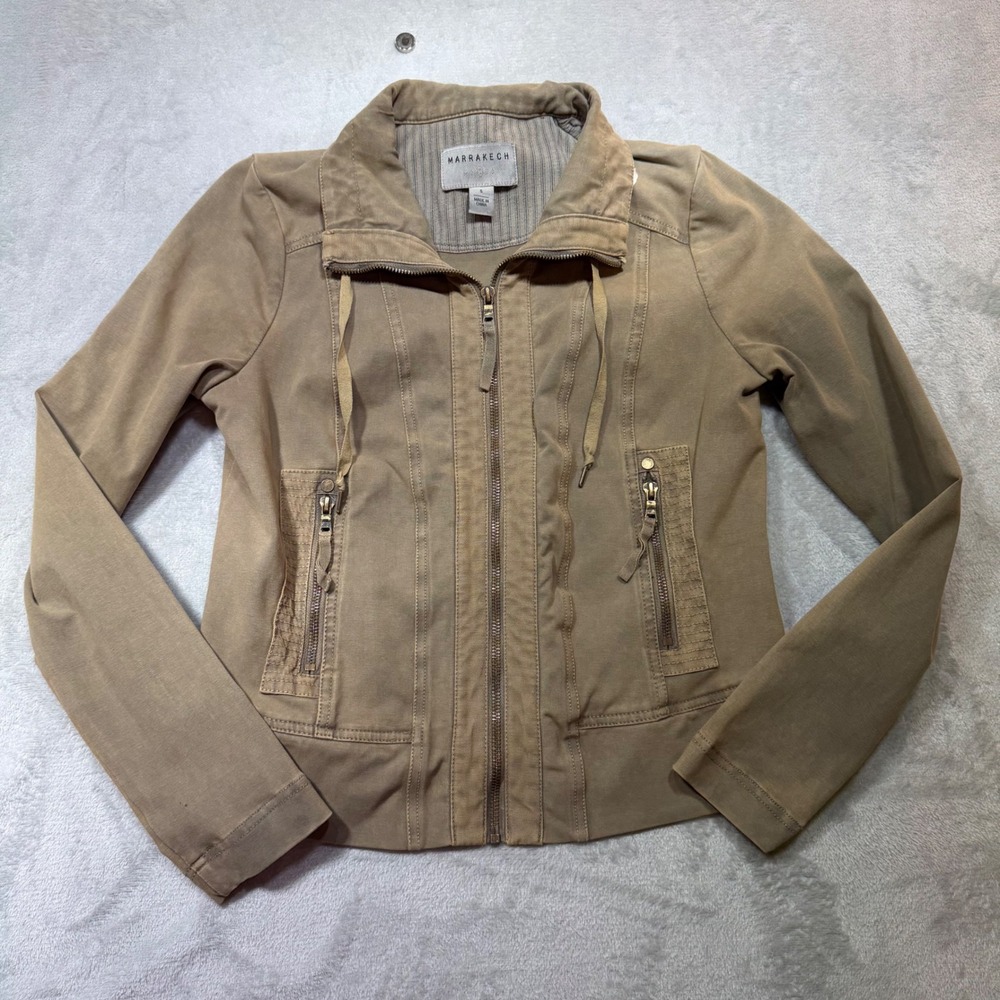 Marrakech‎ Womens Tan Utility Zip Up Jacket Funnel Neck Khaki Small gorpcore